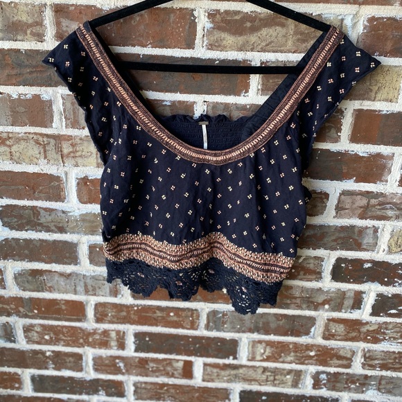 Free People Black Santorini Black and Gold Embroidered Top - Picture 2 of 16